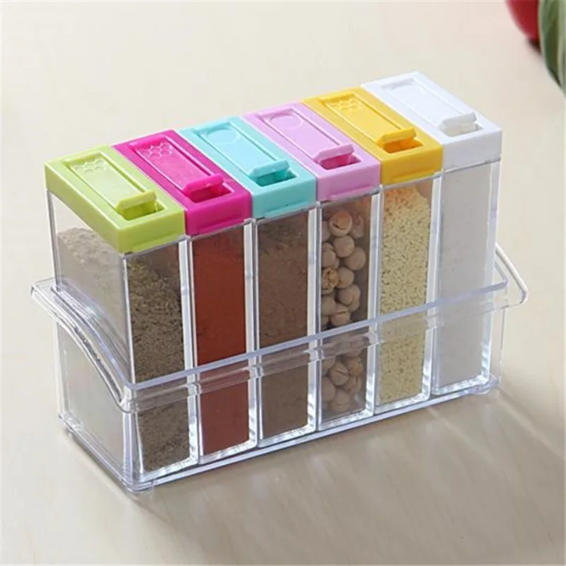Kitchen Baking Tray Organizer - Boîte d'assaisonnement transparente à Six grilles,